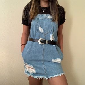 NWOT Distressed Overall Dress